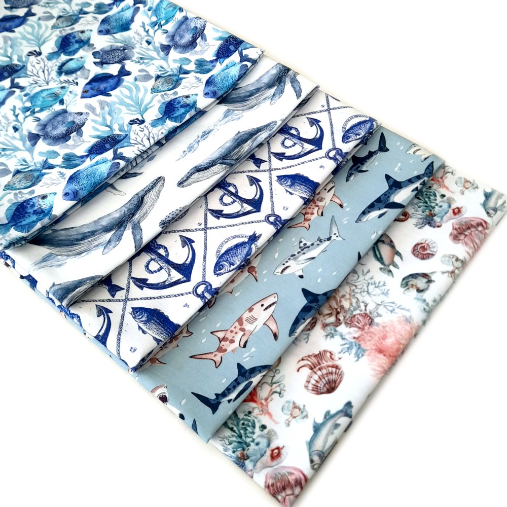 Ocean Creatures 5 X Fat Quarter Fabric Bundle