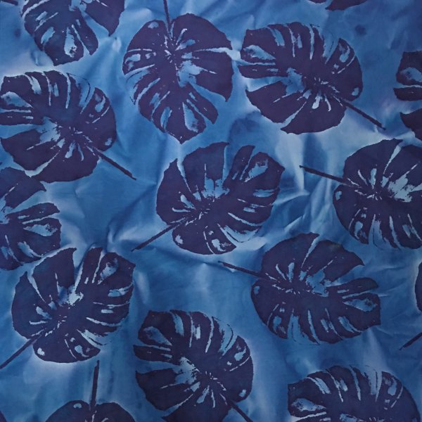 Lilly Pads Leaves Blue Printed Batik Cotton