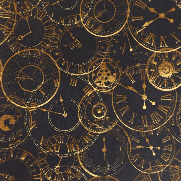 Steampunk Clocks On A Dark Background Cotton Fabric
