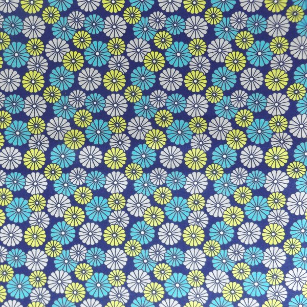 Multicoloured Daisies / Flowers On A Navy Cotton Fabric Daisies Floral Sketch Cotton Fabric