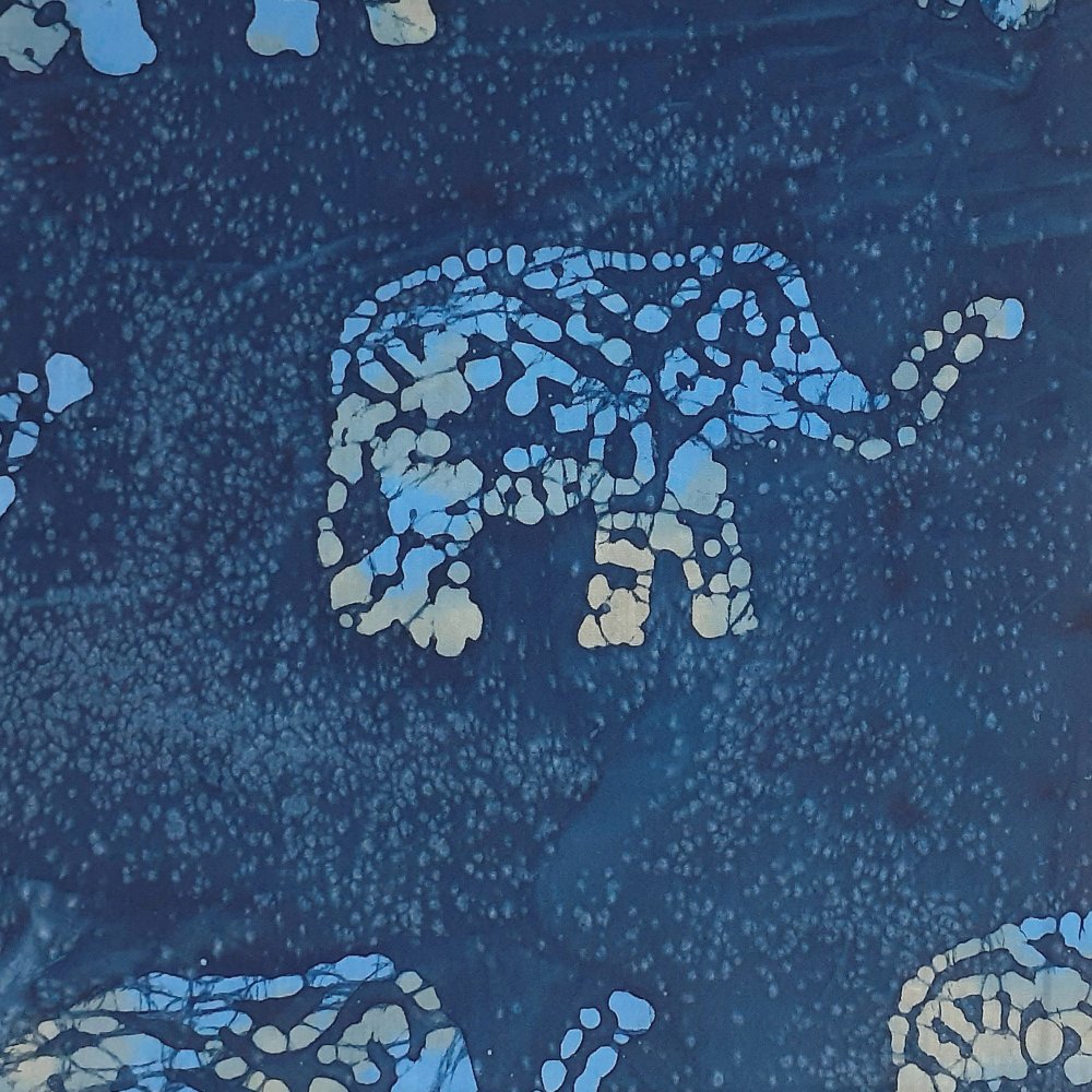 Batik Elephants On Navy 100% Cotton Fabric