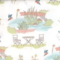 garden pond and kingfisher cotton fabric