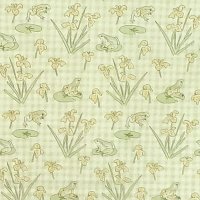 frogs on green gingham cotton fabric
