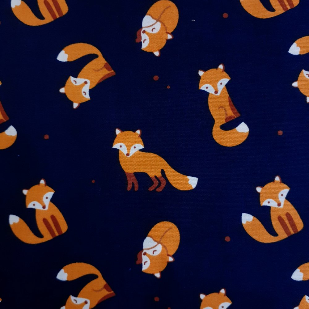 Foxes On Navy Cotton Fabric