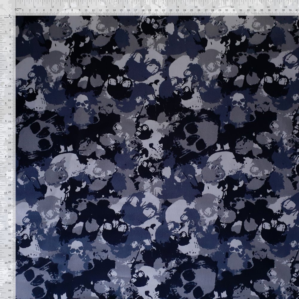 Cotton Poplin Dress Fabric  Poplin Print - Skulls - Camo Grey