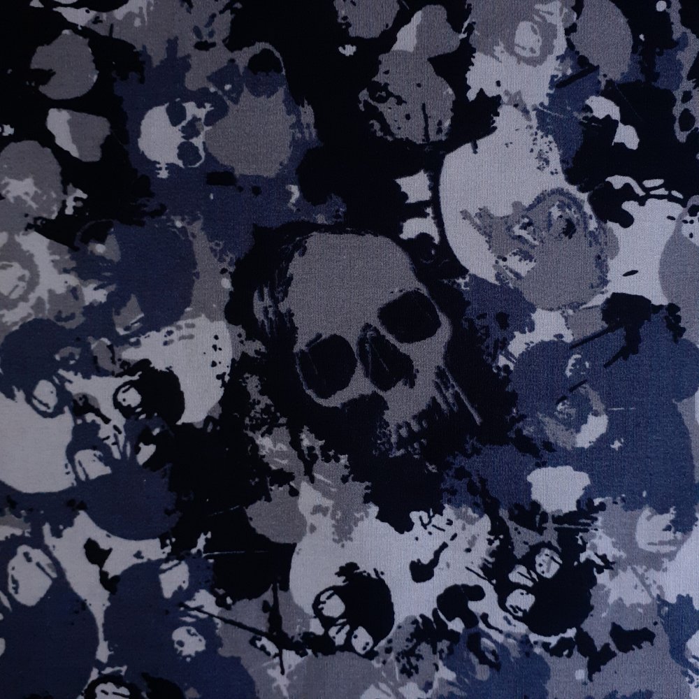 Grey Camo Skulls Cotton Fabric