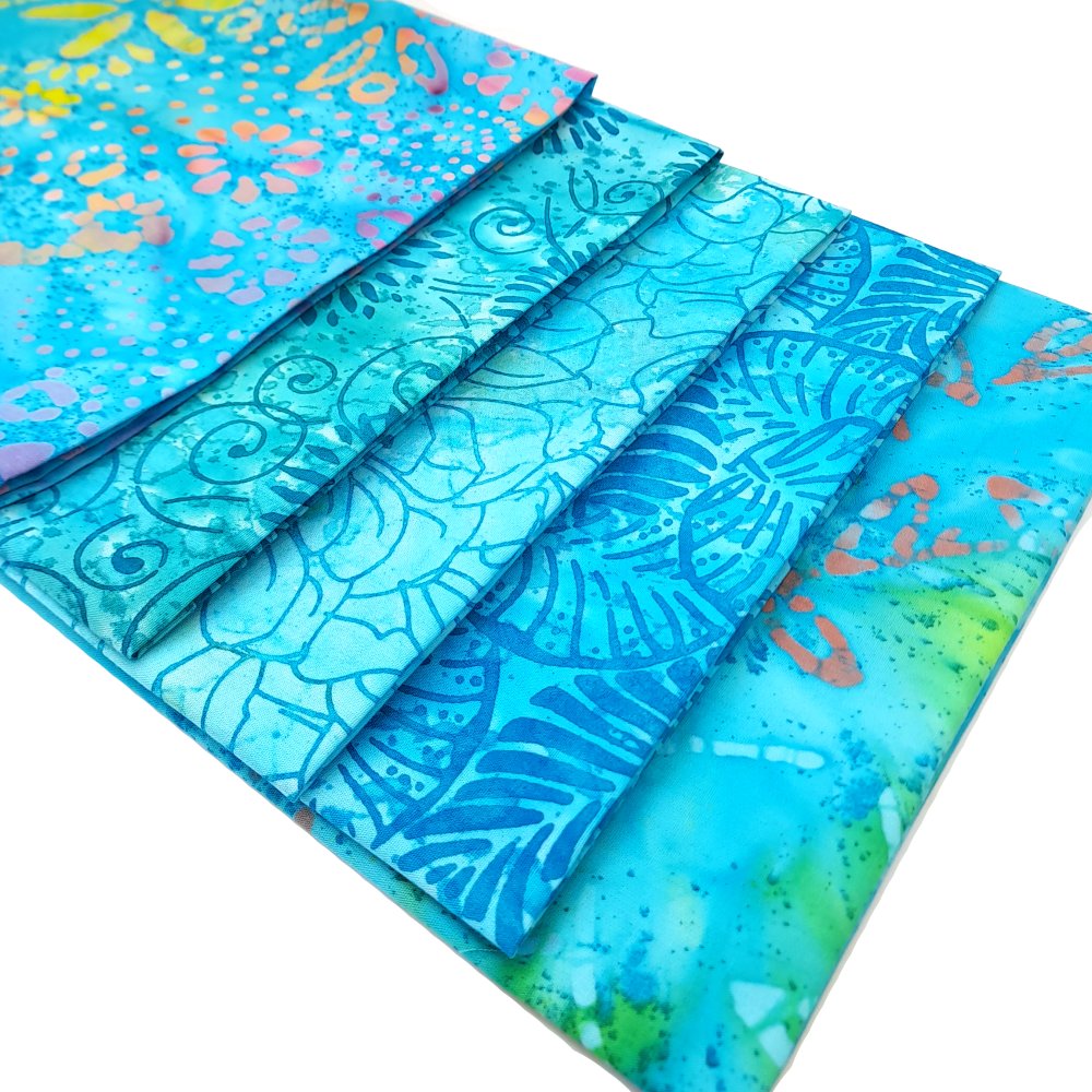 Aquamarine Batik Fabric Fat Quarter Bundle