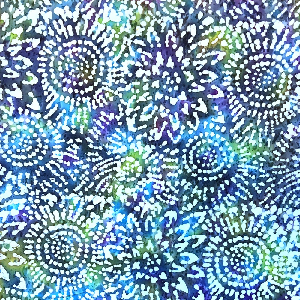 100% Cotton Sun Burst On Navy Green Batik Design - Clearance 115cm X 65cm