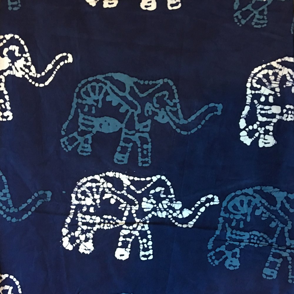 100% Cotton Big Elephants On Navy Batik Design - Clearance 115cm X 85cm