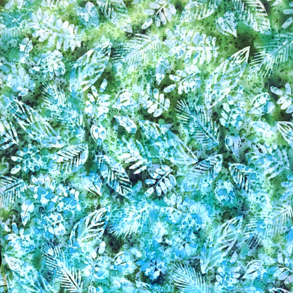 100% Cotton Leaves On Green Batik Design - Clearance 115cm X 50cm