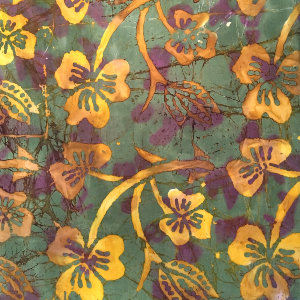100% Cotton Gold Floral On Green Batik Design - Clearance 115cm X 60cm
