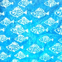 100% Cotton fish on turquoise Batik Design - Clearance 115cm x 80cm