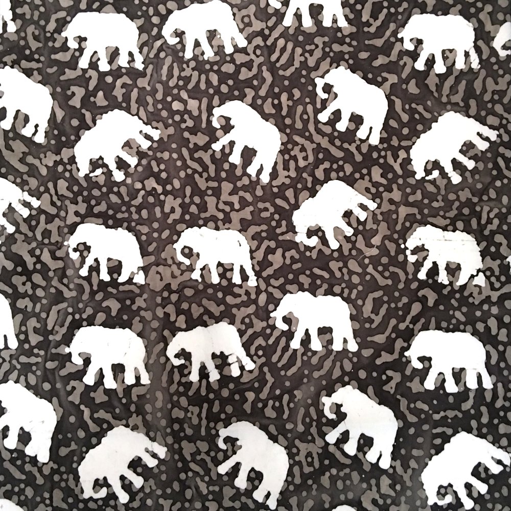 100% Cotton Elephants On Grey Batik Design - Clearance 115cm X 70cm