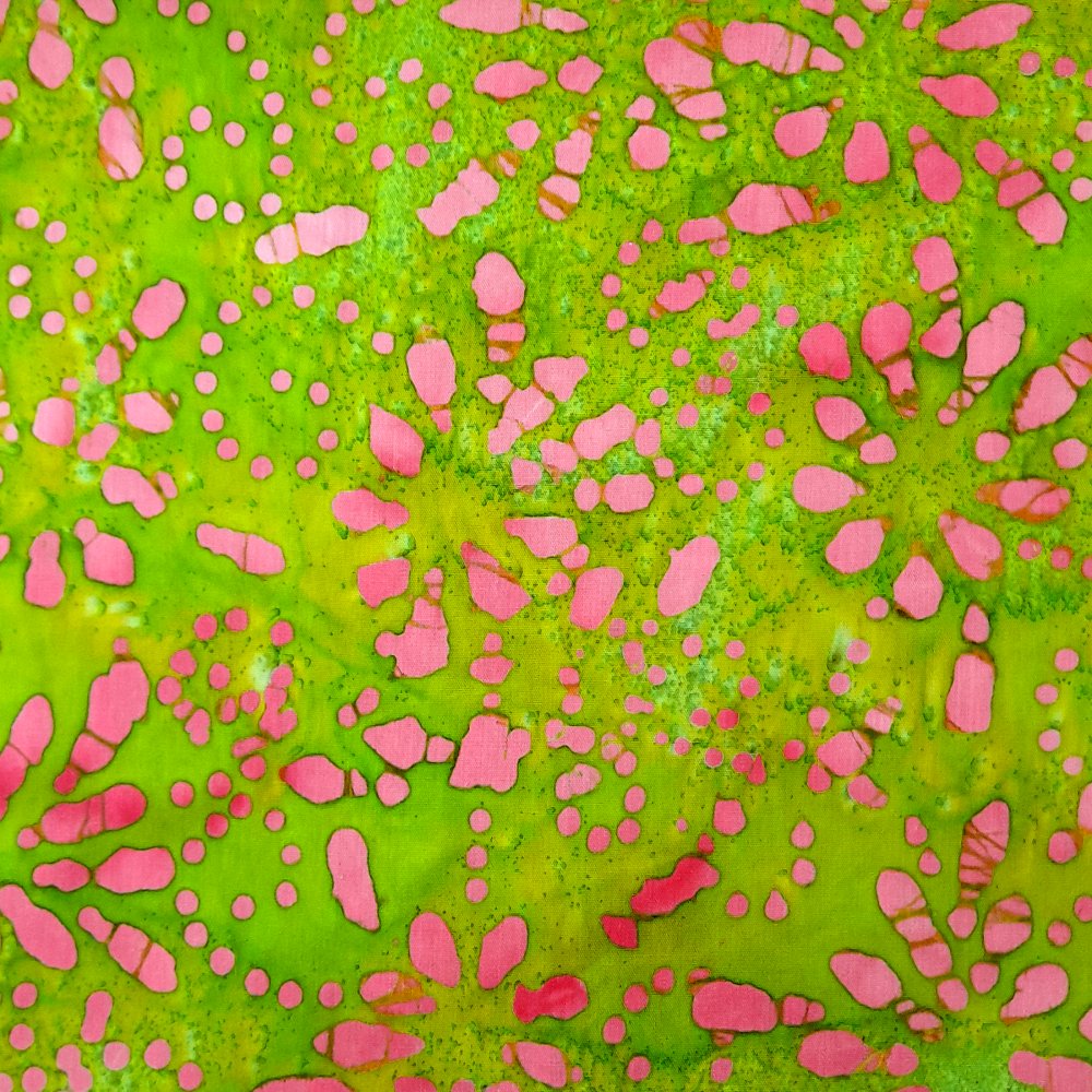 100% Cotton Pink Floral On Green Batik Design - Clearance 120cm X 28cm