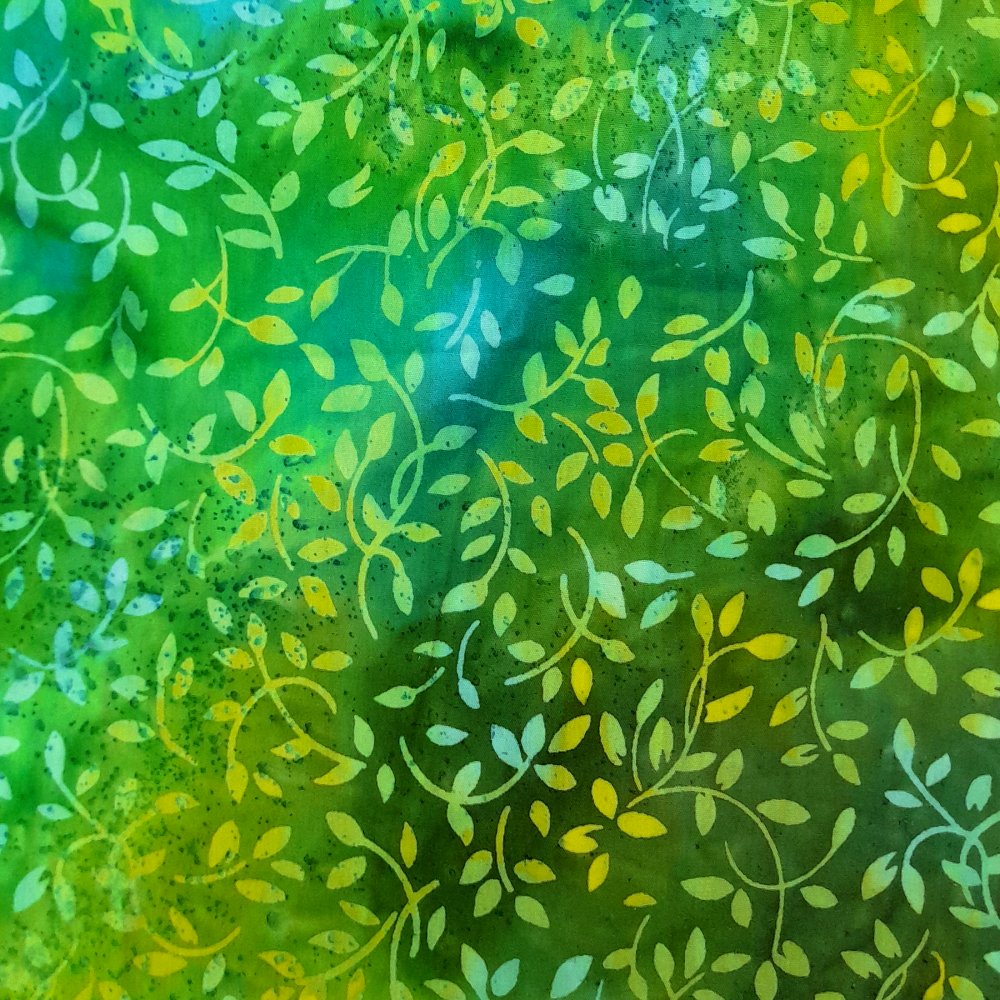 100% Cotton Leaves On Green Batik Design - Clearance 125cm X 22cm