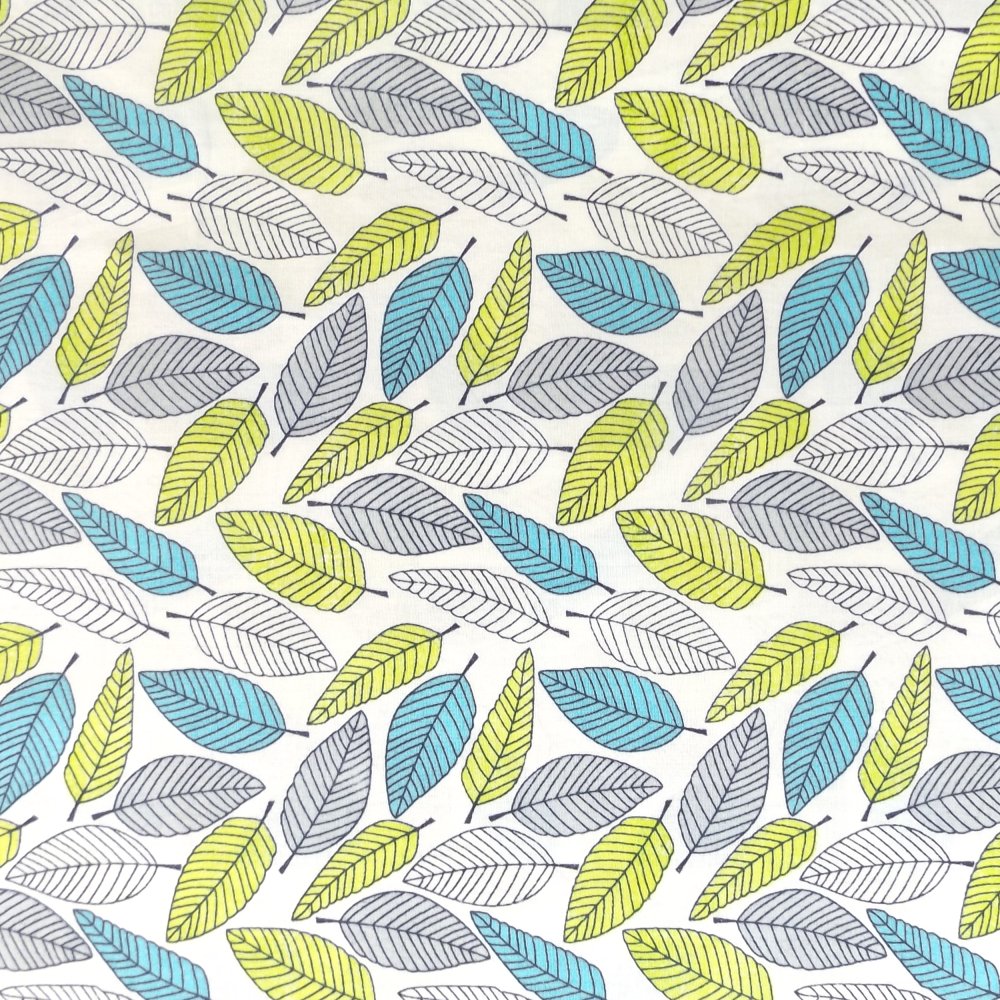 100% Cotton Poplin Green Blue Leaves Design - Clearance 110cm X 30cm