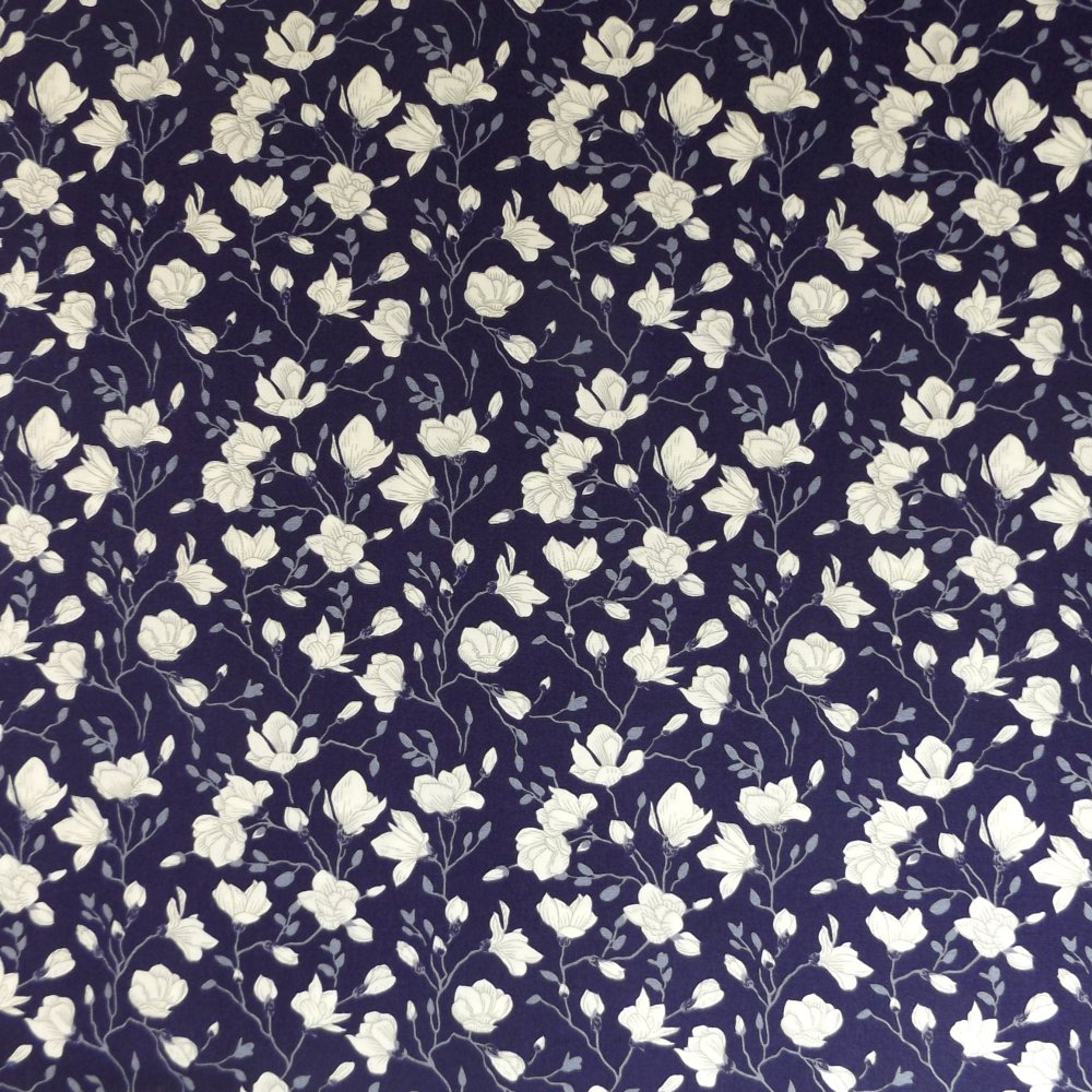 100% Cotton Poplin Flowers On Navy Design - Clearance 110cm X 27cm