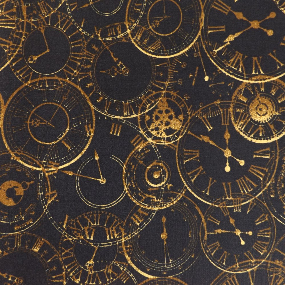 100% Cotton Poplin Steampunk Clocks Design - Clearance 110cm X 50cm