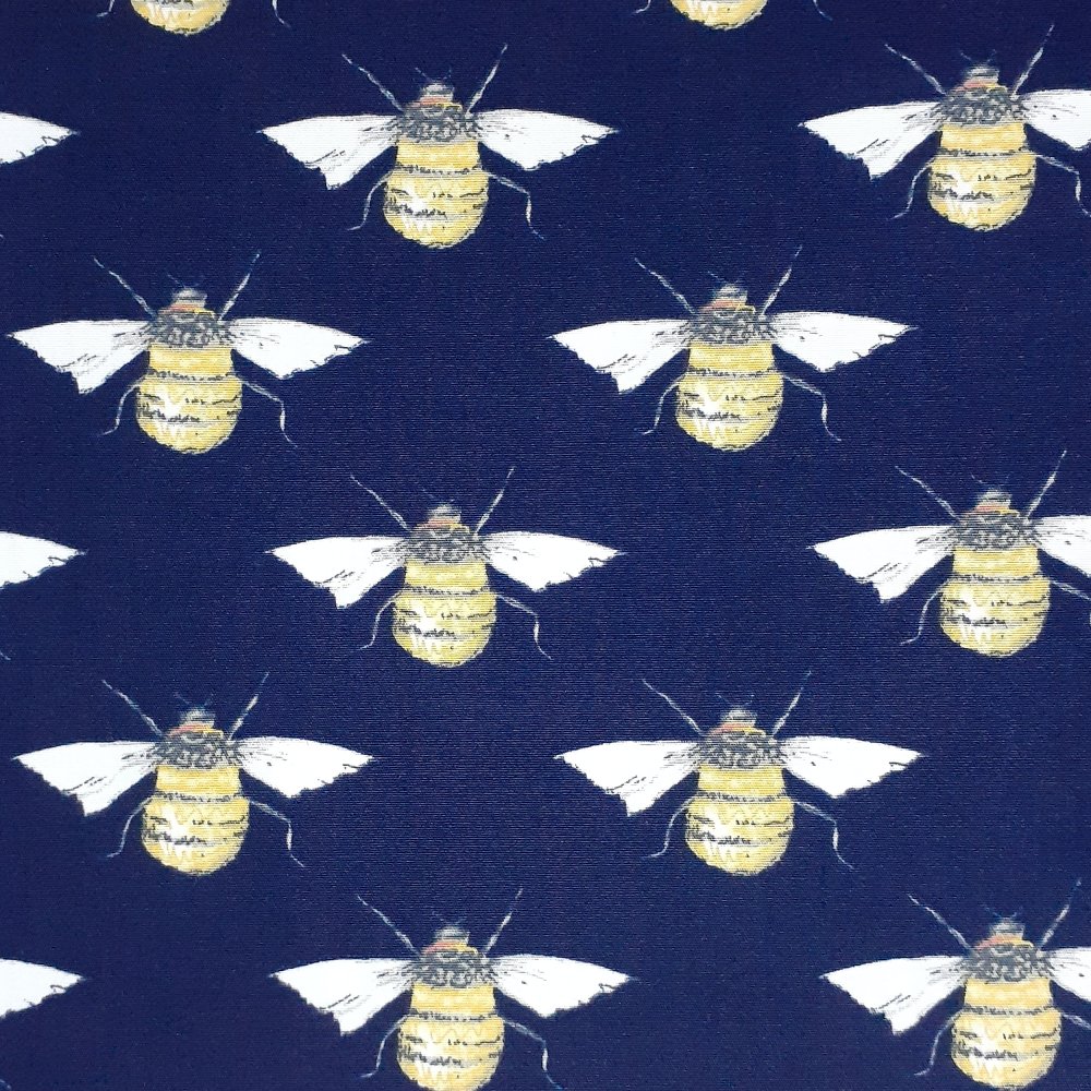 100% Cotton Poplin Bees On Navy Design - Clearance 55cm X 50cm