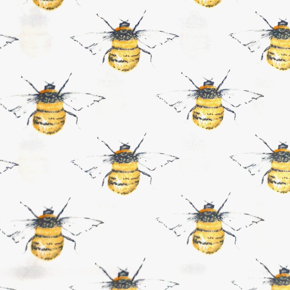 100% Cotton Poplin Bees On White Design - Clearance 55cm X 48cm