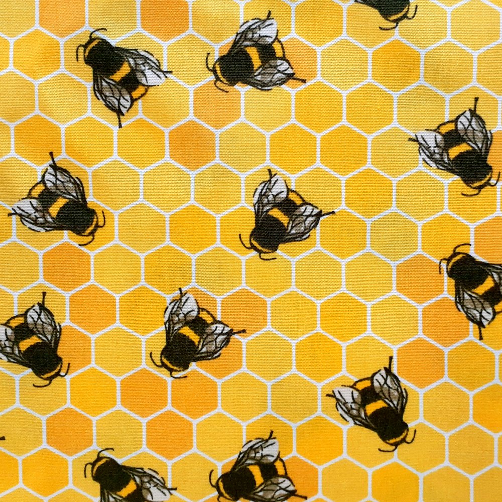 100% Cotton Poplin Honeycomb Bees On Gold Design - Clearance 110cm X 26cm