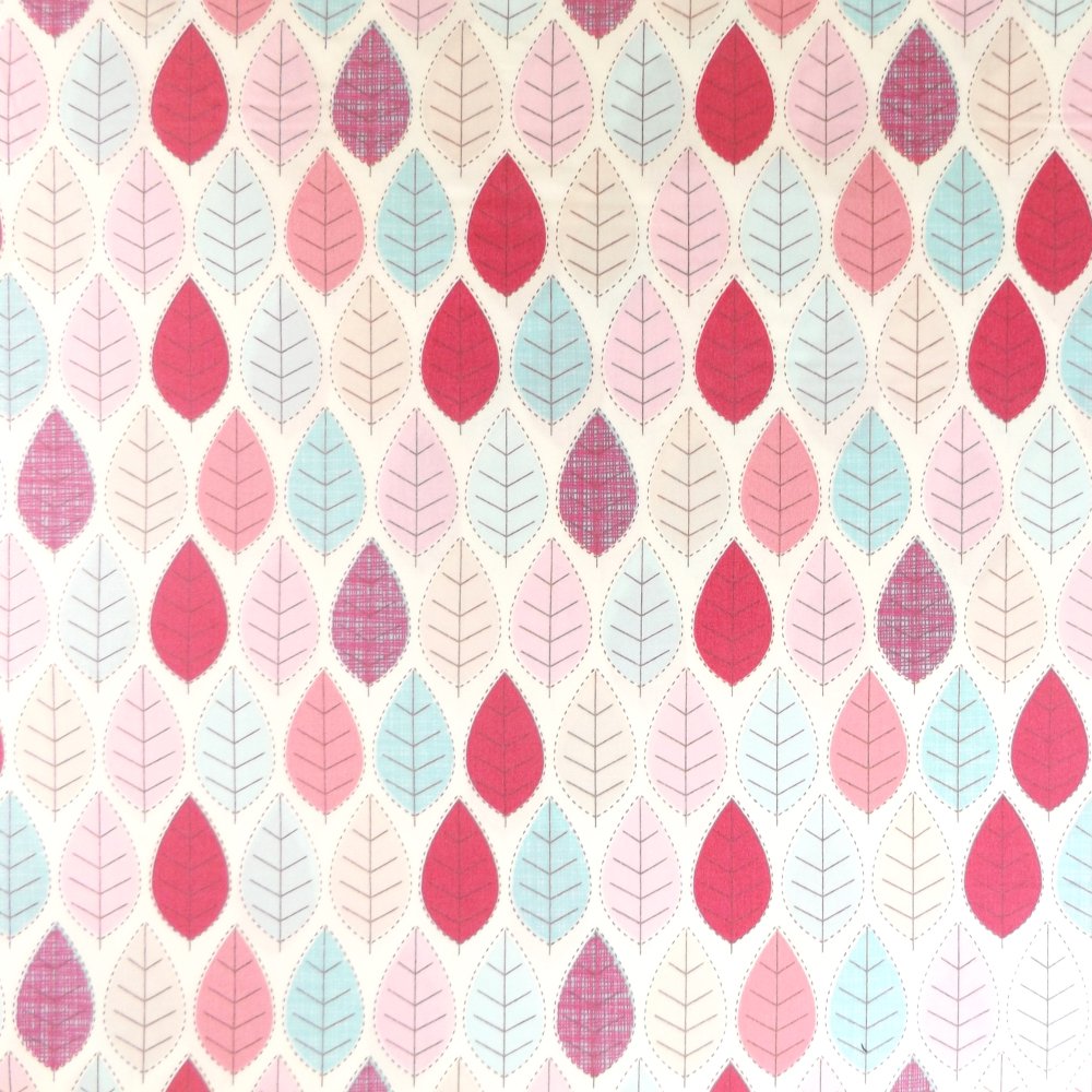 100% Cotton Poplin Pink Leaves Design - Clearance 55cm X 40cm
