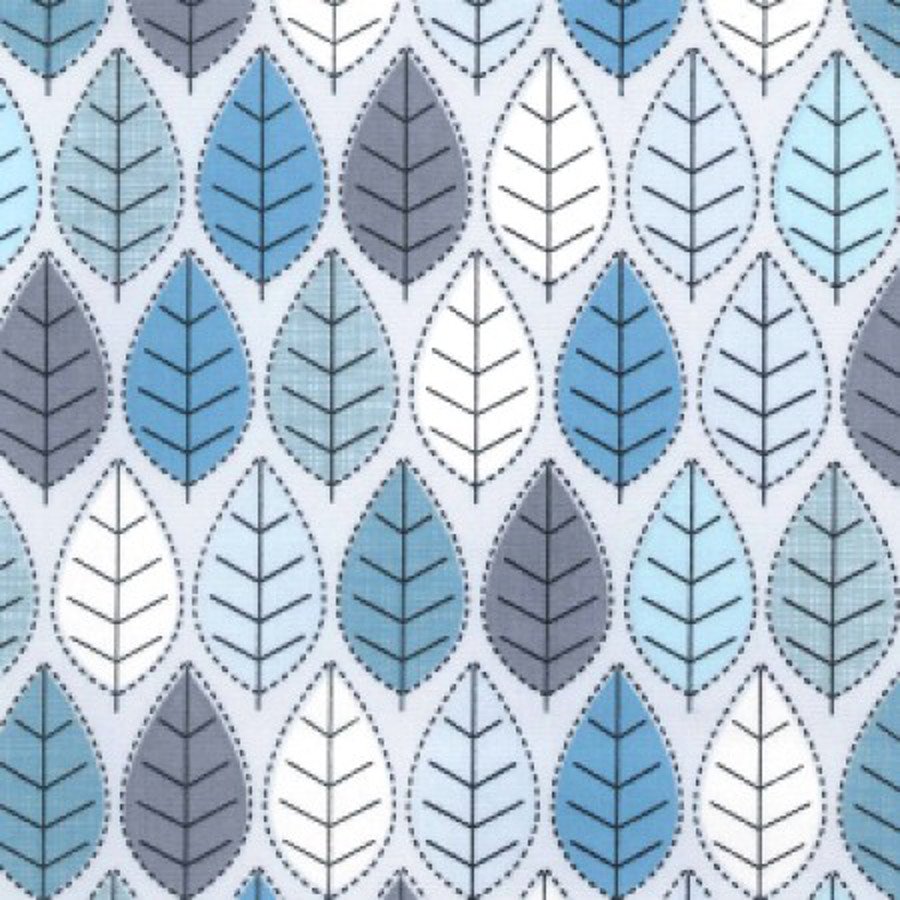 100% Cotton Poplin Ice Blue Leaves Design - Clearance 50cm X 40cm