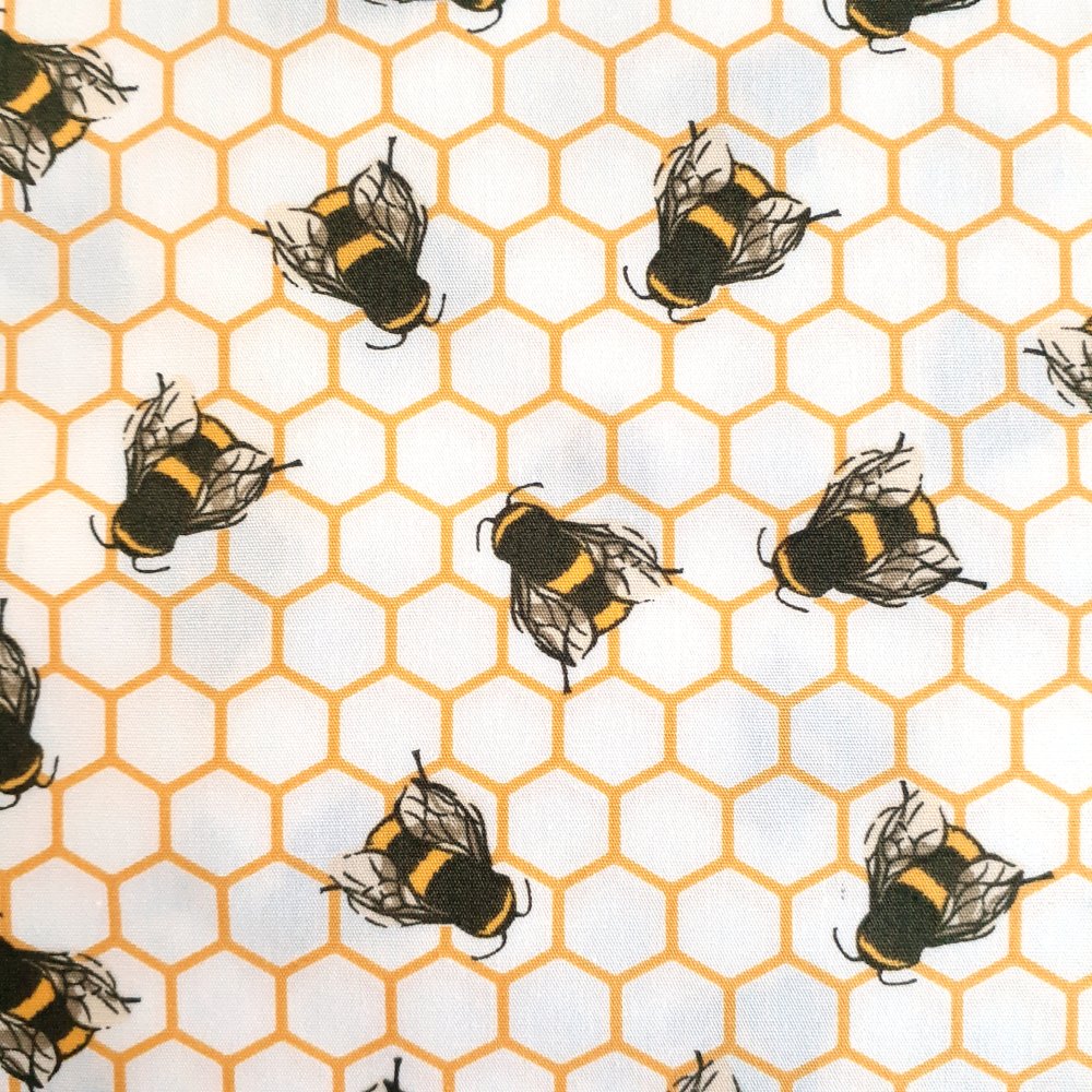100% Cotton Poplin Honeycomb Bees On White Design - Clearance 50cm X 50cm