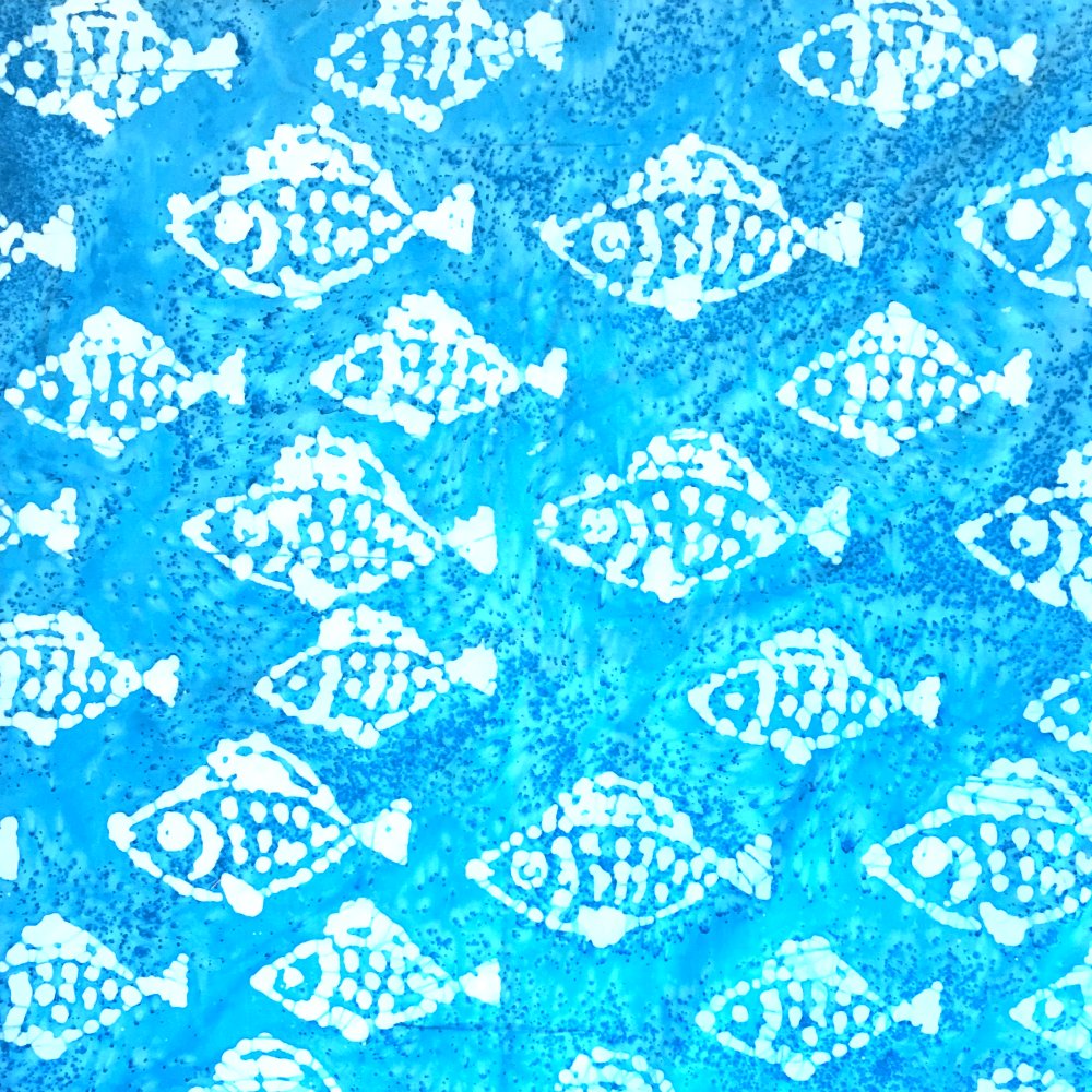 100% Cotton Blue / Turquoise Fish Batik Design - Clearance 112cm X 100cm