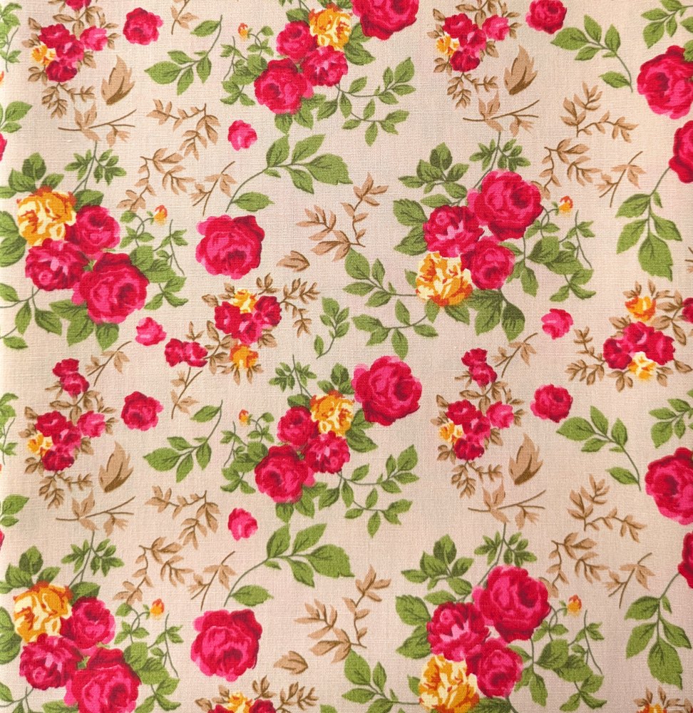 100% Cotton Poplin Vintage Roses Design - Clearance 112cm X 30cm